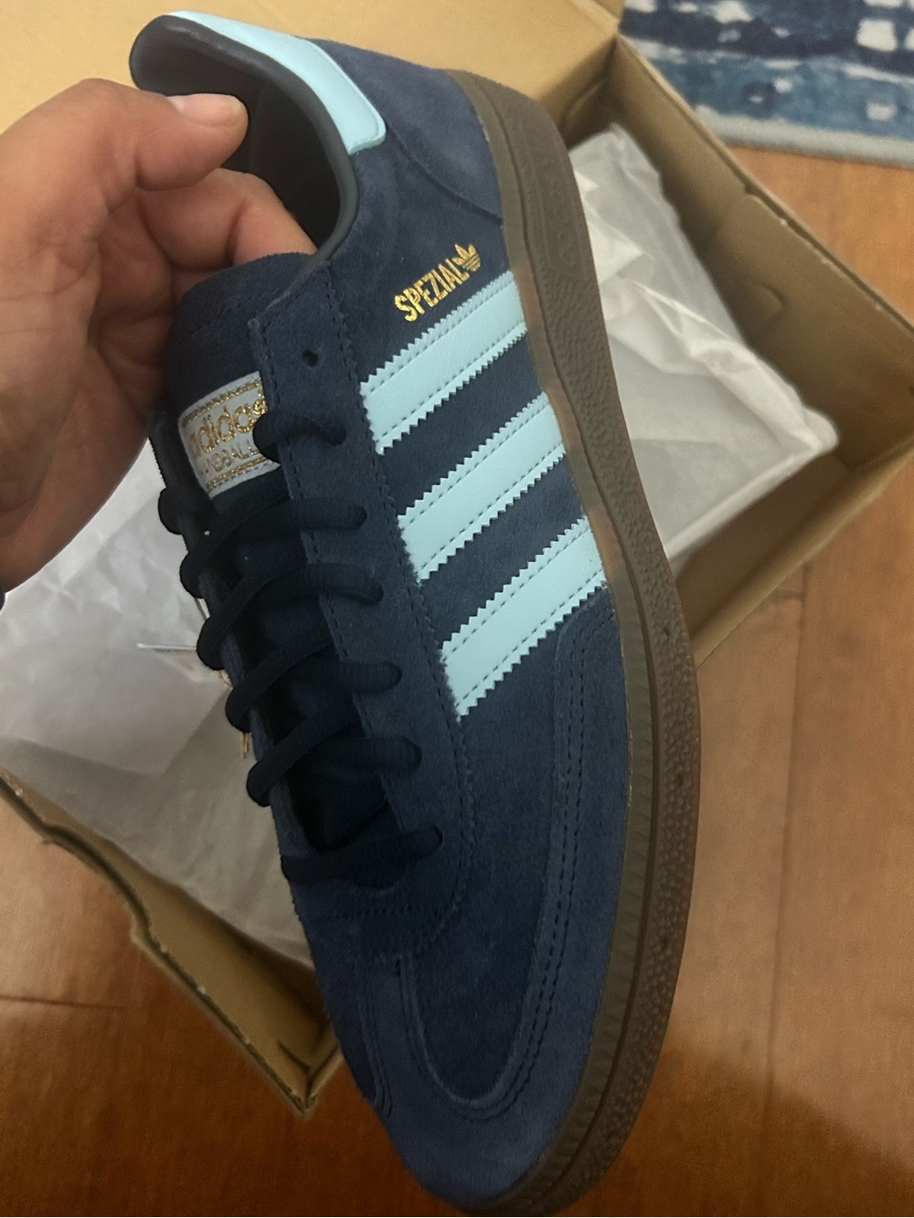 adidas Navy Suede Sneakers with Light Blue Stripes